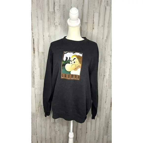 Vintage Disney Grumpy Happily Grumpy Pullover Sweatshirt Unisex‎ Large Dark Gray - Picture 1 of 5